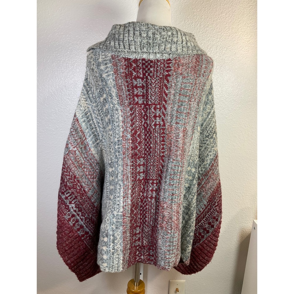 Free People Willow Poncho Sweater Pullover Cowl Neck Red Combo Sz S‎ - Picture 7 of 8